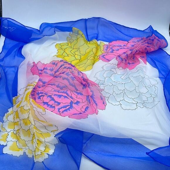 Vintage Burmel flower abstract print rectangle scarf. - Picture 7 of 7